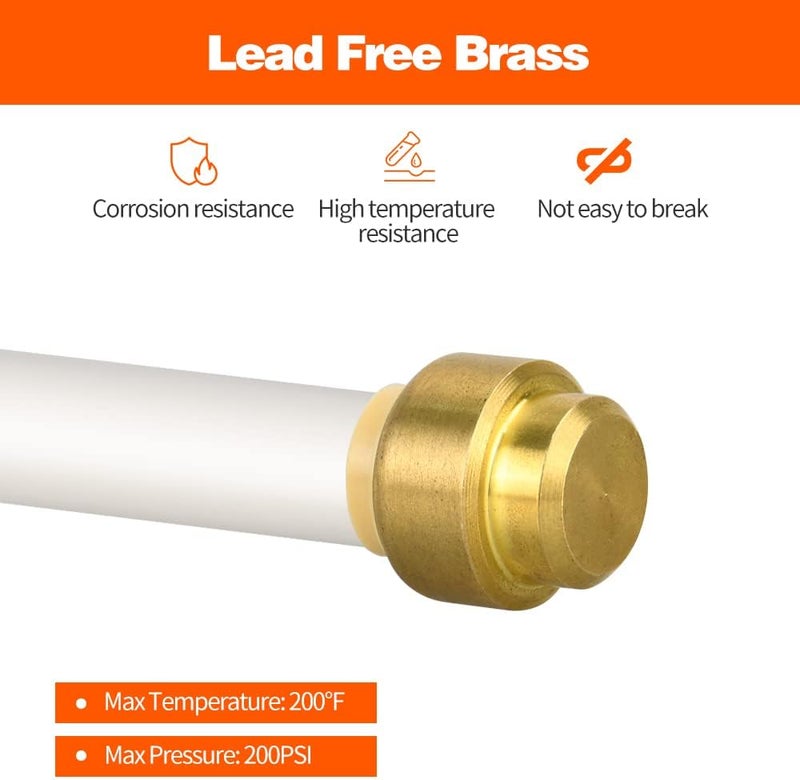 Ruby Q 2 Pack Push-to-Connect Plumbing Fittings, 1/2" Pushfit End Cap Fittings with Disconnect Clip for Copper, PEX, CPVC Pipe - Image 4